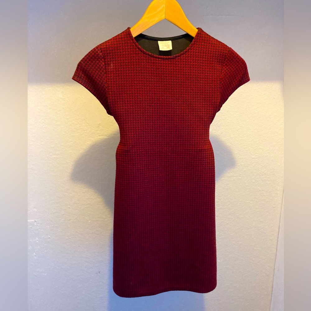 ZARA girls dress, burgundy and black houndstooth, size 11/12